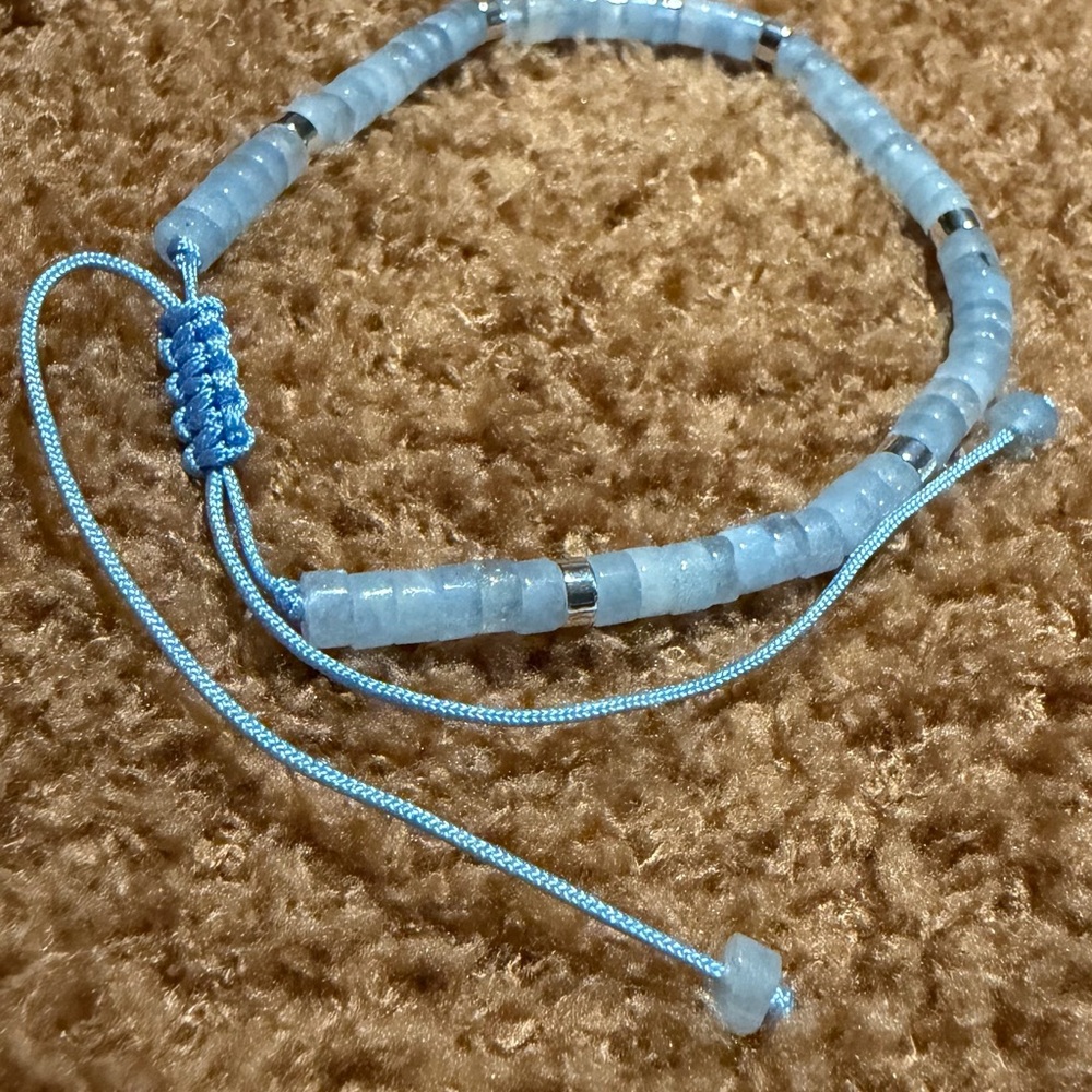 Adjustable Light Blue Beaded Bracelet with Silver Accents